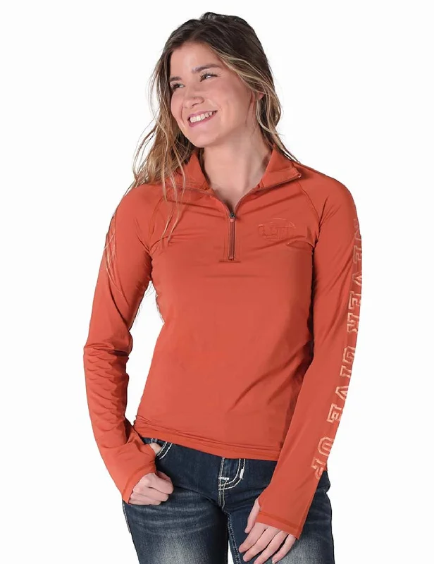 modern coatCowgirl Tuff Womens UPF Quarter Zip Rust Nylon Softshell Jacket