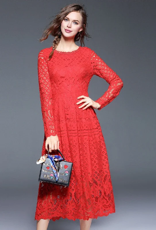 casual knit dressAll-Over Lace Long Dress