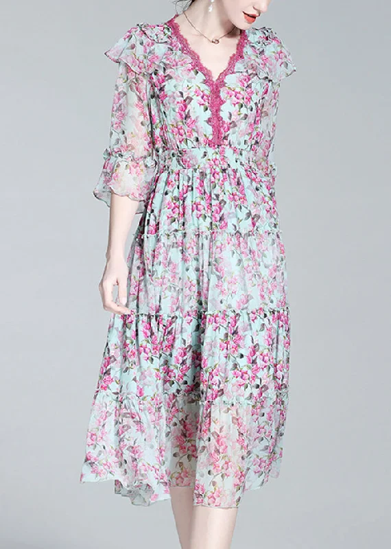 Midnight Madness satin dressElegant Purple V Neck Print Patchwork Tunic Silk Long Dress Long Sleeve