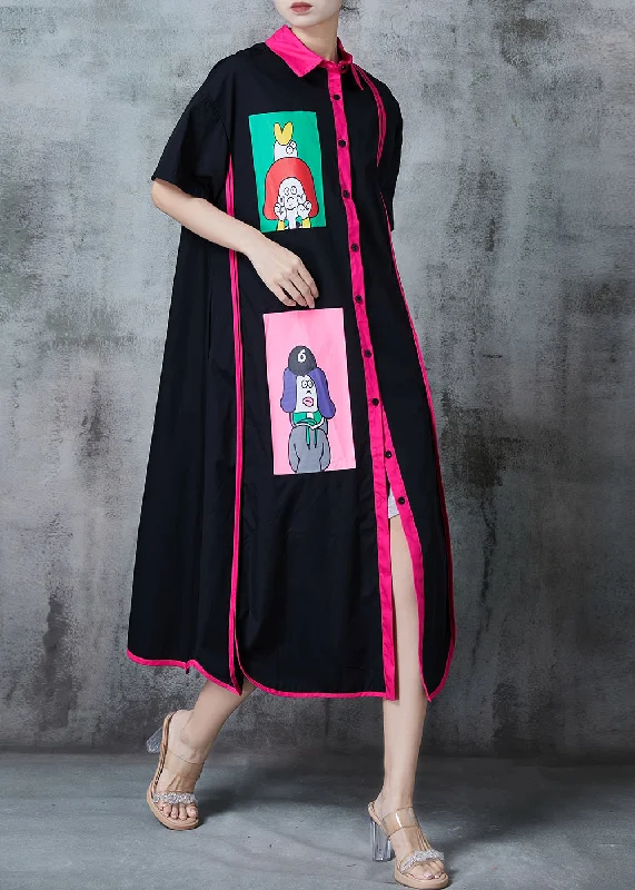 wool dressBoho Black Applique Patchwork Cotton Vacation Dresses Summer