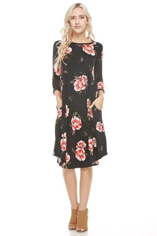 vintage-inspired dressBlack Floral Dress W/ Pockets