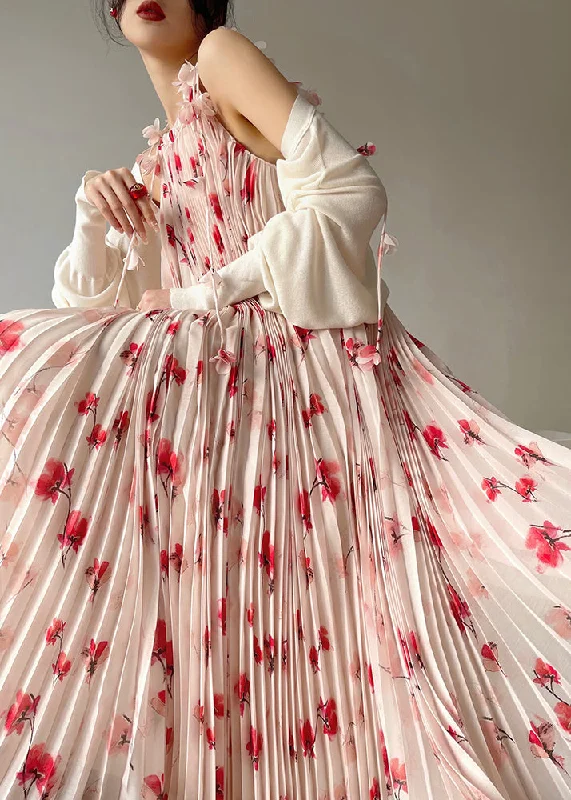 Final Clearance summer floral dressPlus Size Print Chiffon Pleated Maxi Dress Sleeveless