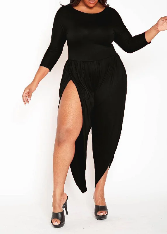 Extra Savings HI Curvy Plus Size Basic Slit Leg Hem Harem Jumpsuit