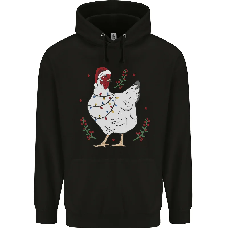 Special Discount casual zip-up sweatshirtA Christmas Chicken Wearing an Xmas Hat Mens 80% Cotton Hoodie
