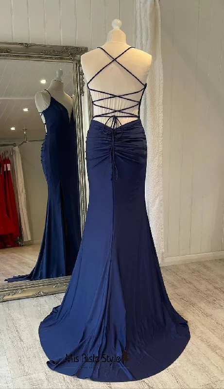 Today's Special sleeveless dressLong Criss-Cross Back Dark Navy Party Dress