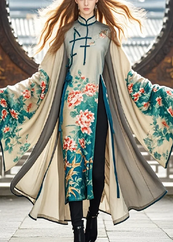 floral wrap dressOriginal Design Asymmetrical Design Print Oriental Dress Spring