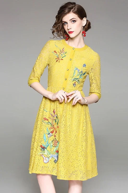 Daily Deals chic shift dressFloral Embroidered Lace Dress