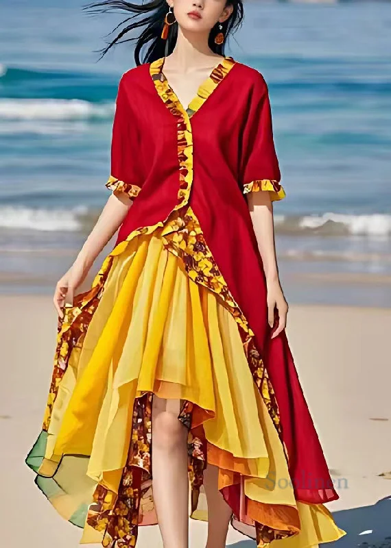 Unmissable Offer vintage-inspired dressNovelty Yellow Patchwork Chiffon Long Dresses Short Sleeve Unmissable Offer vintage-inspired dressNovelty Yellow Patchwork Chiffon Long Dresses Short Sleeve