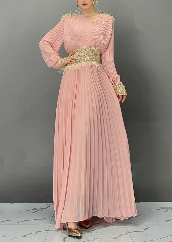 casual summer dressPink Flattering Vacation Long Dresses Long Sleeve