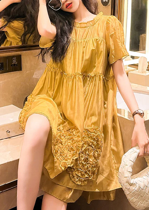 floral wrap dressChic Yellow Ruffled Floral Patchwork Chiffon Dresses Summer