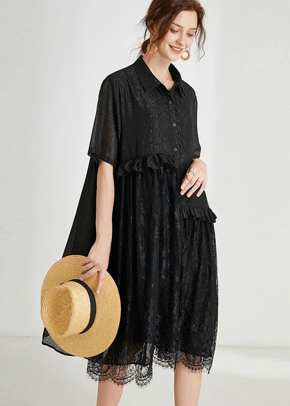 Don't Wait elegant shift dressLoose Black Ruffles Lace Patchwork Chiffon Dress Summer Don't Wait elegant shift dressLoose Black Ruffles Lace Patchwork Chiffon Dress Summer