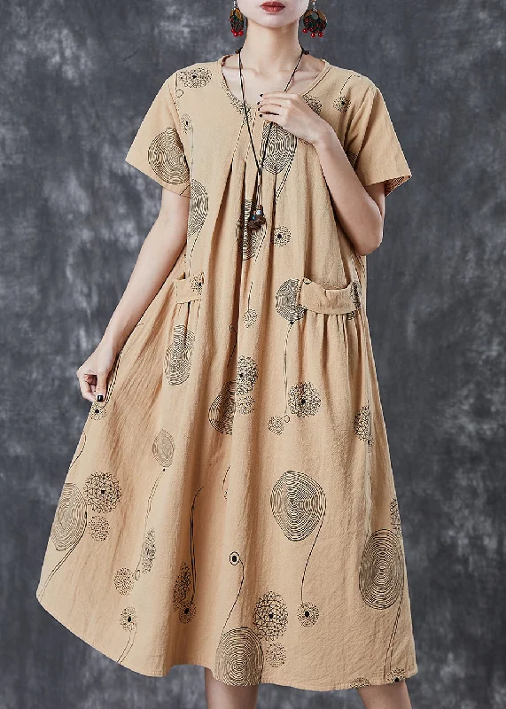 Extra Savings fitted cocktail dressElegant Khaki Print Pockets Cotton Holiday Dress Summer Extra Savings fitted cocktail dressElegant Khaki Print Pockets Cotton Holiday Dress Summer