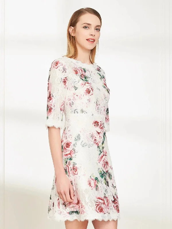 one-shoulder dressRose Print Lace Dress