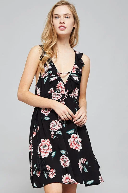 bohemian dressFloral Plunge Neck Dress