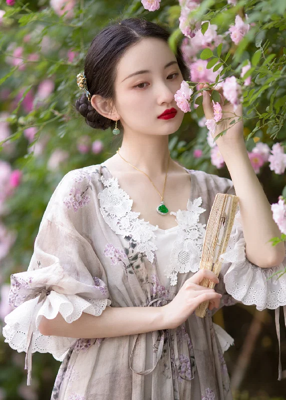 Friends and Family Sale velvet dressBohemian Chocolate Colour V Neck Cinched Tie Waist Print Lace Dresses Short Sleeve