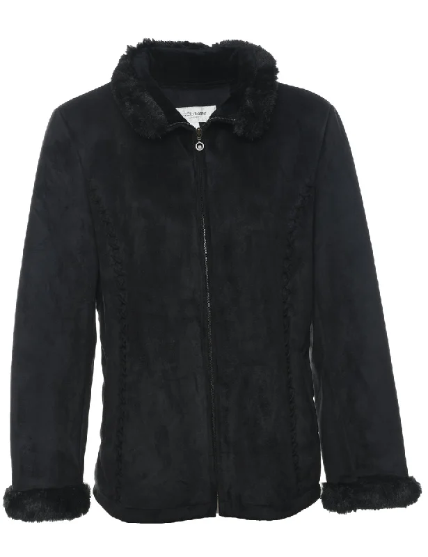 Crazy Deals cold weather coatLiz Claiborne Black Zip-Front Faux Shearling Lined Jacket - L Crazy Deals cold weather coatLiz Claiborne Black Zip-Front Faux Shearling Lined Jacket - L