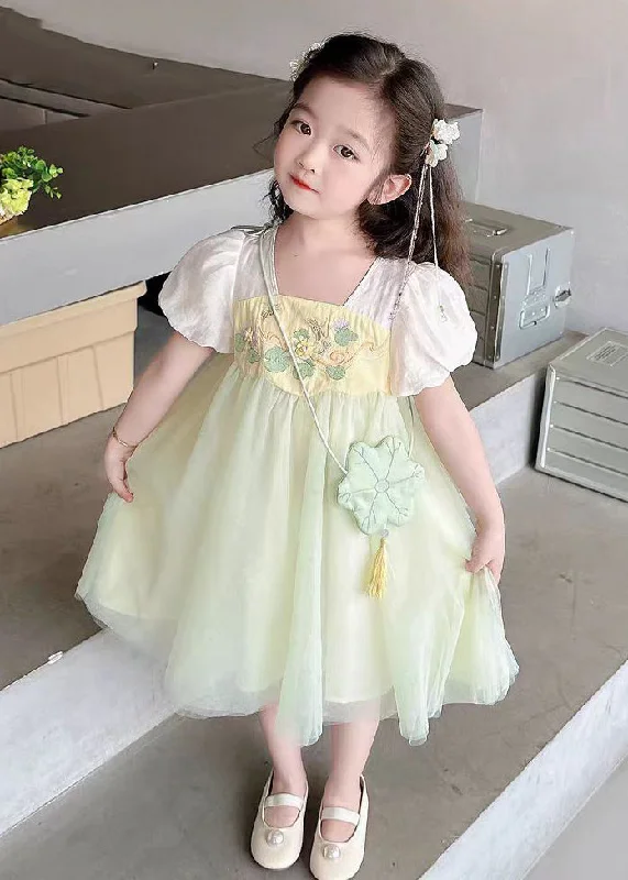 Online Exclusive one-shoulder dressCute Light Green Square Collar Patchwork Tulle Kids Long Dresses Short Sleeve Online Exclusive one-shoulder dressCute Light Green Square Collar Patchwork Tulle Kids Long Dresses Short Sleeve