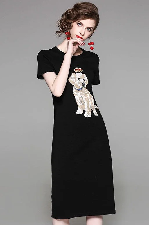 textured dressDog Embroidered T-Shirt Dress