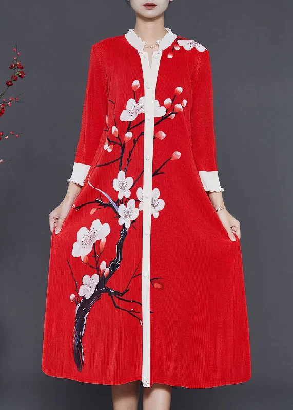 Deal Dash t-shirt dressRed Print Patchwork Silk Shirt Dress Oversized Fall