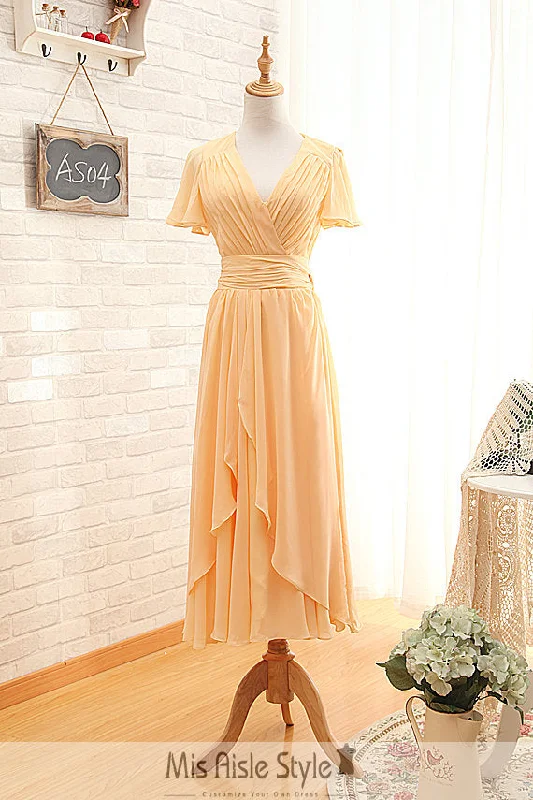 Special Price knit dressTea Length Yellow Wedding Guest Dress
