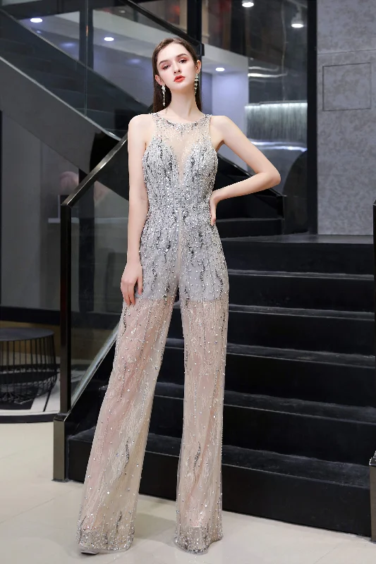 Year-End Sale High Neck See-through Jumpsuit Sleeveless Corset Prom Wear outfits