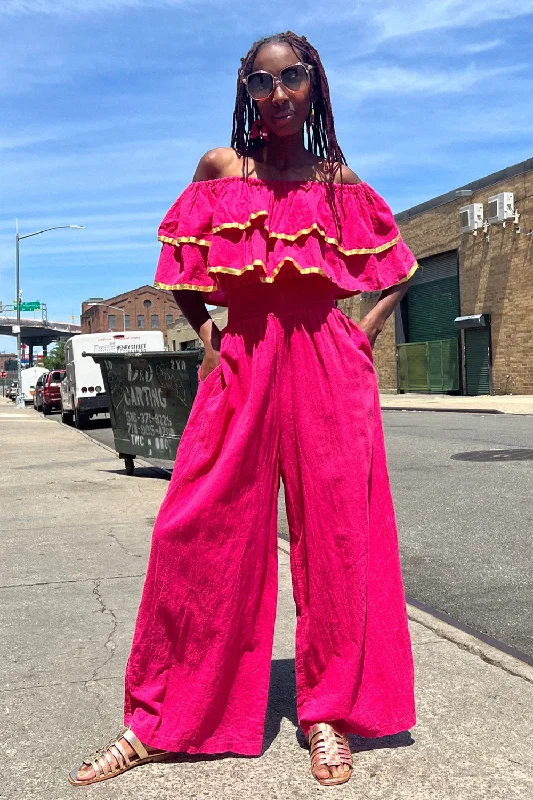 Price Drop Fuchsia Fiesta Ruffled Jumpsuit M-XL
