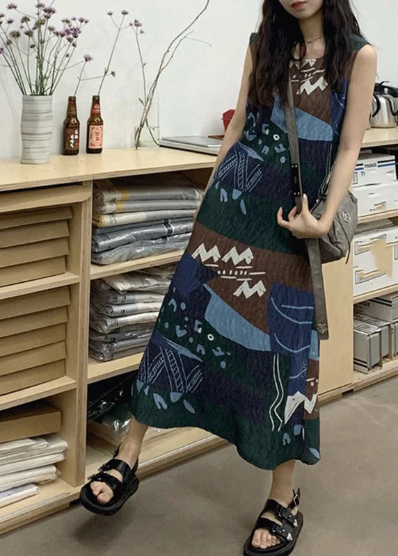 Final Sale flowy maxi dressArt Colorblock O-Neck Print Maxi Dress Sleeveless