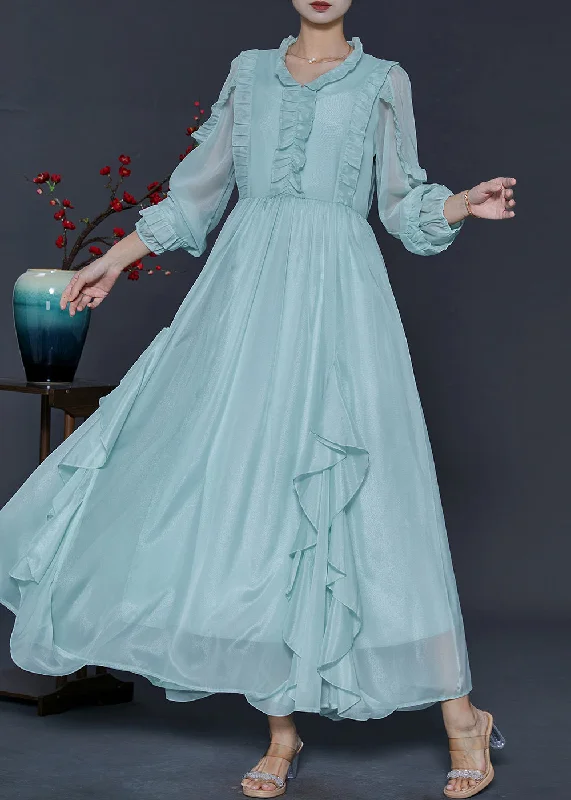 off-the-shoulder dressOrganic Sky Blue Ruffled Chiffon Full Dresses Spring