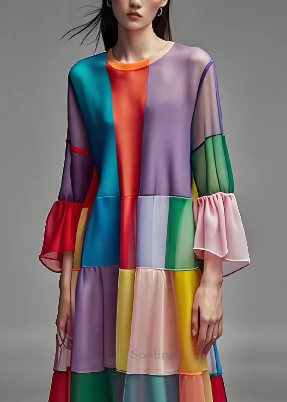 Can't Be Beat fitted dressFrench O Neck Wrinkled Patchwork Chiffon Dresses Summer
