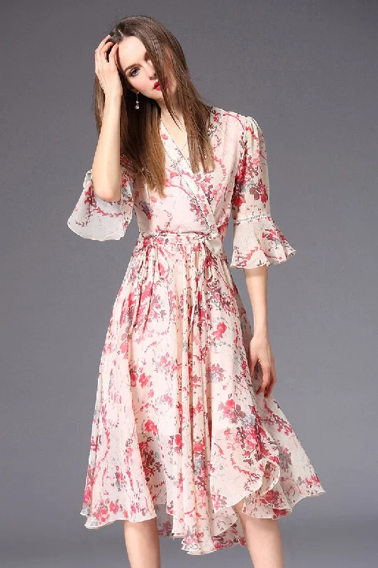 draped dressFloral Print Dress W/ Ruffle Detail