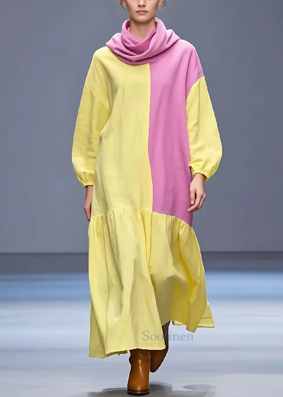 Savings Galore shift dressLoose Yellow Asymmetrical Patchwork Cotton Ankle Dress Fall Savings Galore shift dressLoose Yellow Asymmetrical Patchwork Cotton Ankle Dress Fall