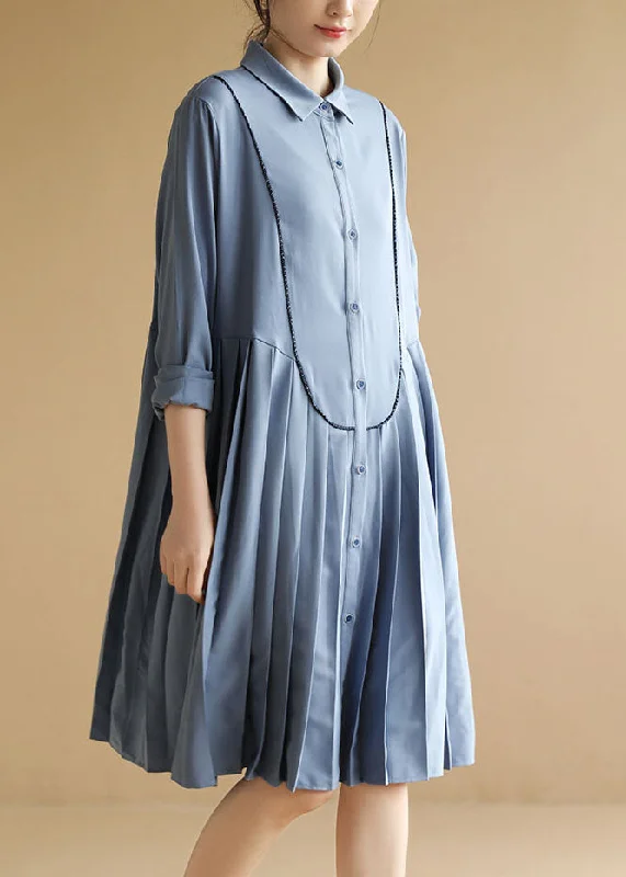 wrap dressBoutique Light Blue Peter Pan Collar Chiffon Pleated Dress Long Sleeve