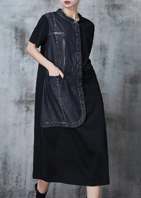 Great Deals layered dressArt Black Oversized Patchwork Cotton Dresses Summer