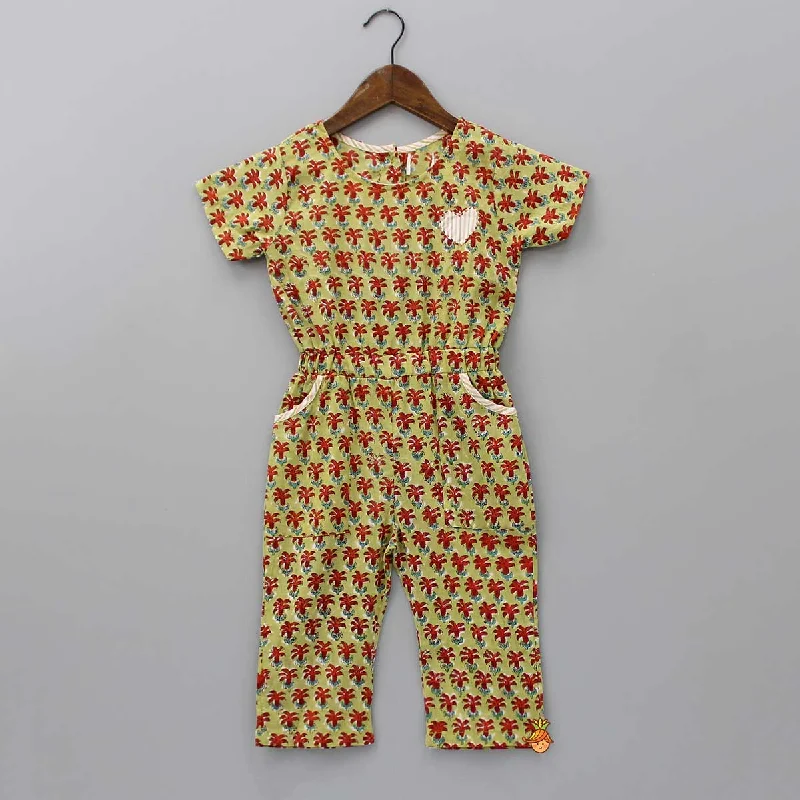 Take Advantage Hand Block Printed And Heart Patch Detailed Jumpsuit
