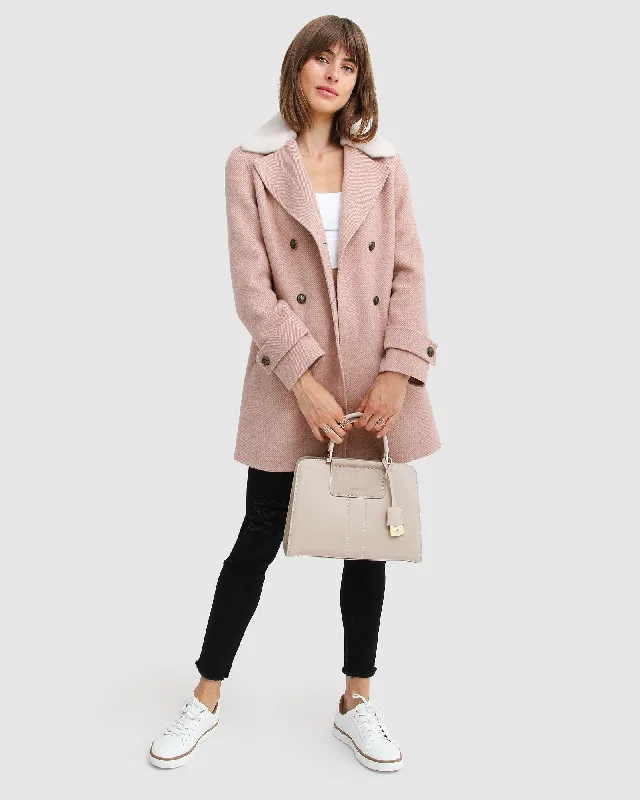 Deal Explosion premium puffer coatLiberty Sherpa Collar Wool Blend Coat - Blush