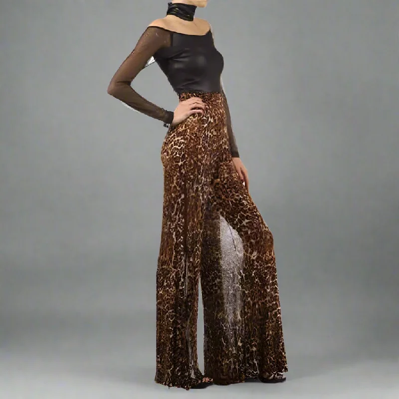 One-DAY Sale High Neck Metallic and Leopard Print Jumpsuit