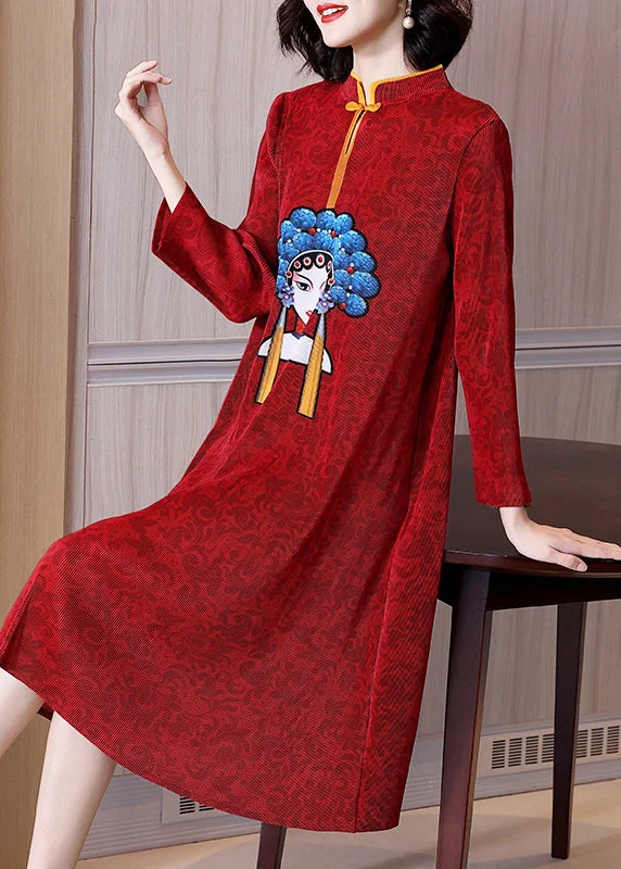 Limited Time Offer one-shoulder dressRed Stand Collar Print Patchwork Wrinkled Button Maxi Dress Long Sleeve Limited Time Offer one-shoulder dressRed Stand Collar Print Patchwork Wrinkled Button Maxi Dress Long Sleeve
