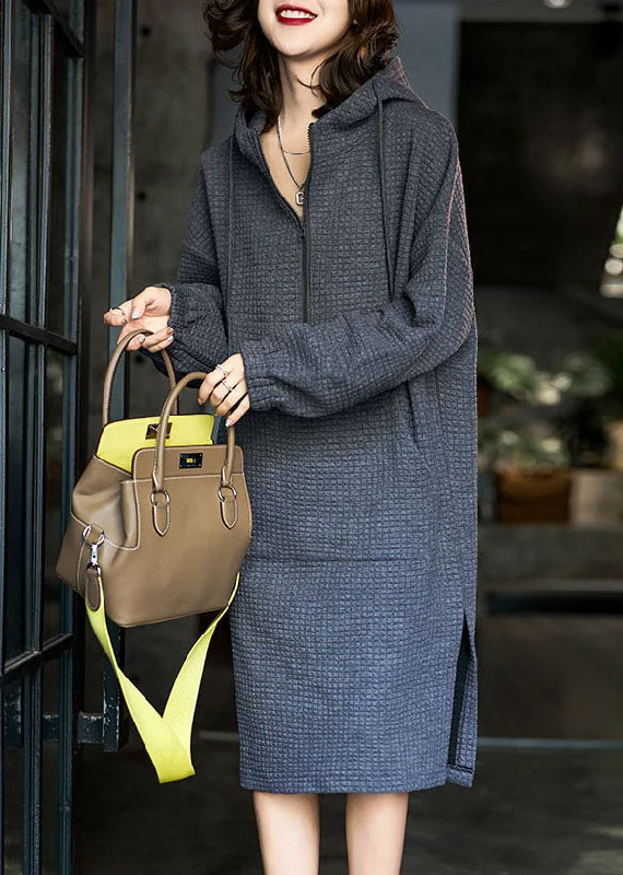 Price Reduction sleek dressFashion Grey Hooded Zippered Side Open Cotton Loose Dresses Winter Price Reduction sleek dressFashion Grey Hooded Zippered Side Open Cotton Loose Dresses Winter