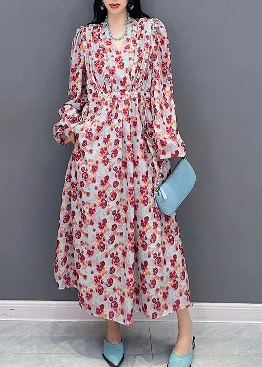 Closeout oversized dressFashion V Neck Print Tie Waist Long Dress Spring