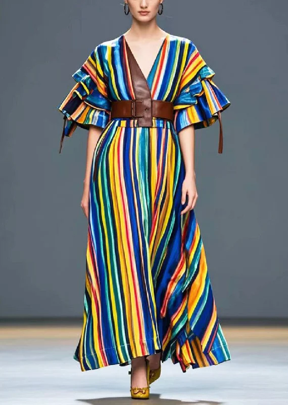 Can't Miss velvet dressStylish Rainbow Cinched Striped Cotton Maxi Dress Summer