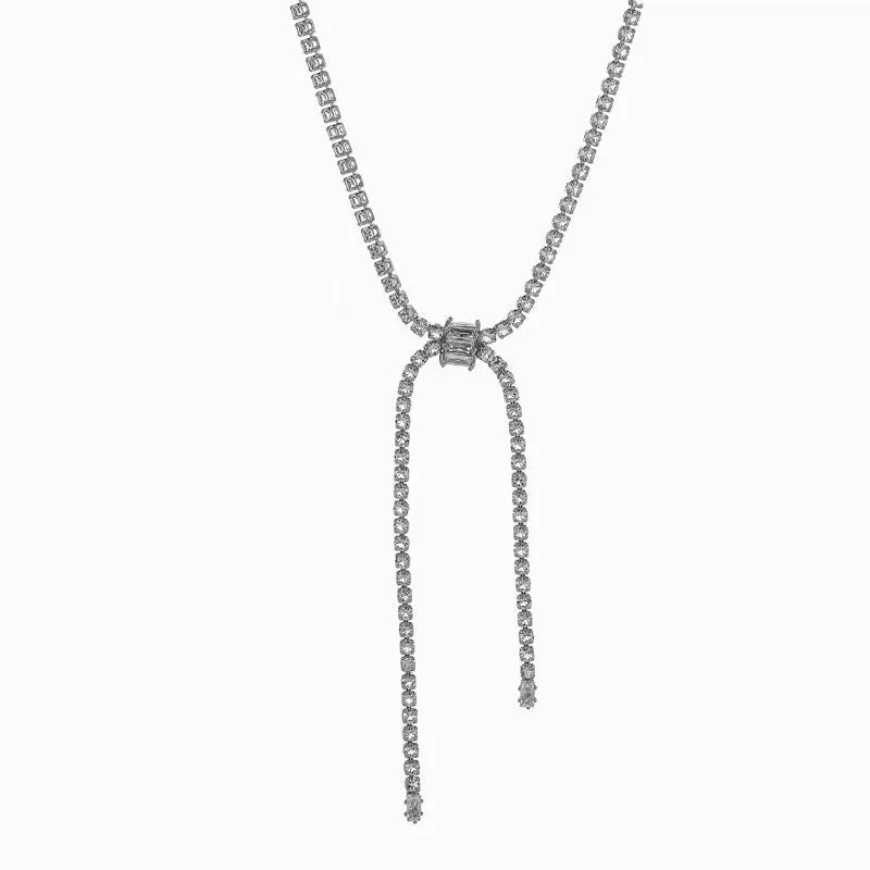 Exclusive Preview draped dressFlash diamond silver bow necklace  814239703094