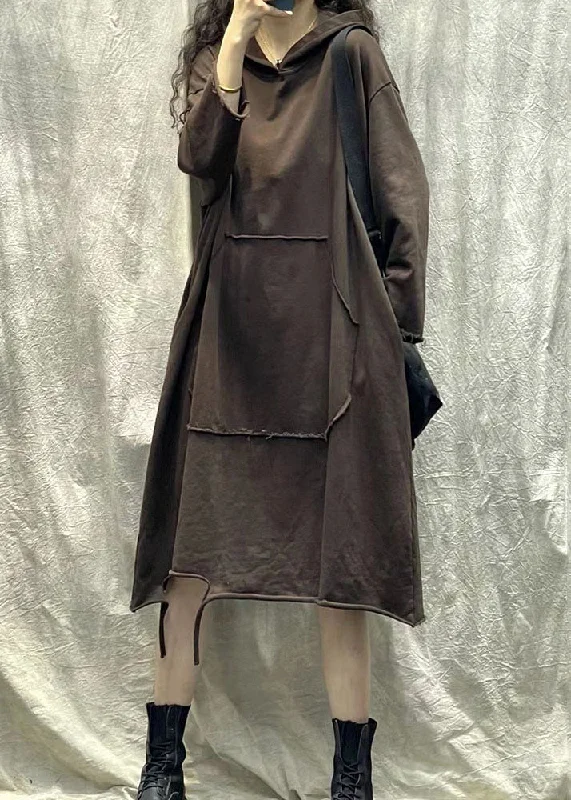 Fantastic Offers wool dressFashion Chocolate Hooded Ripped Patchwork Cotton Sweatshirts Dress Fall Fantastic Offers wool dressFashion Chocolate Hooded Ripped Patchwork Cotton Sweatshirts Dress Fall