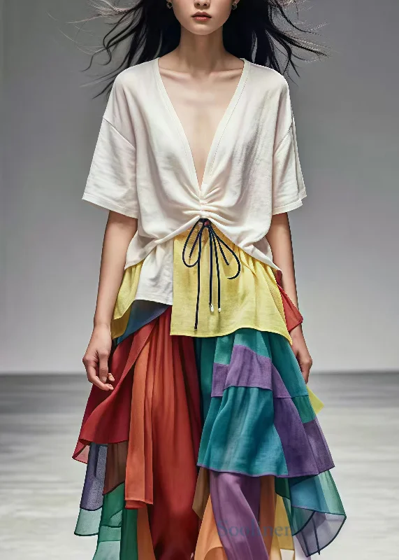 Price Rollback party dressFitted White Asymmetrical Patchwork Cotton Dress Summer