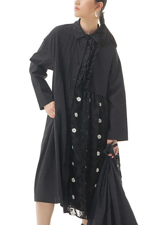 One-DAY Sale luxury dressBlack Patchwork Cotton Shirts Dresses Peter Pan Collar Spring One-DAY Sale luxury dressBlack Patchwork Cotton Shirts Dresses Peter Pan Collar Spring