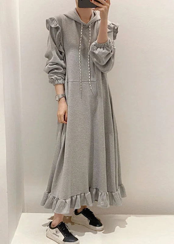 Crazy Savings backless dressModern Grey Hooded Ruffled Patchwork Cotton Dresses Spring Crazy Savings backless dressModern Grey Hooded Ruffled Patchwork Cotton Dresses Spring