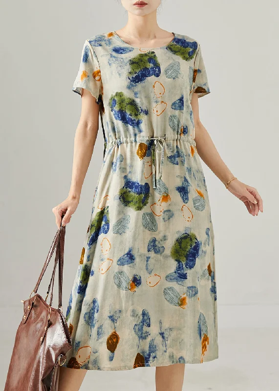 Unmissable Offer casual day dressFitted White Cinched Print Cotton Dresses Summer