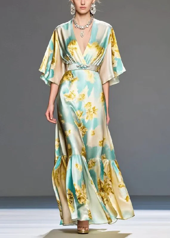 Weekend Flash Sale party dressModern Light Blue Print Silk Long Dresses Cinched Summer Weekend Flash Sale party dressModern Light Blue Print Silk Long Dresses Cinched Summer