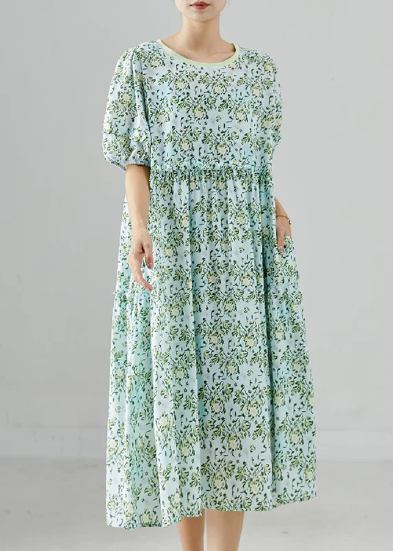 office dressBoho Green Oversized Print Chiffon Vacation Dresses Summer