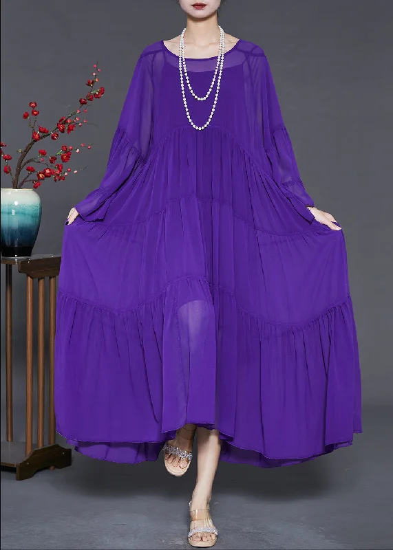 Hurry In chic wrap dressPurple Chiffon Vacation Dresses Oversized Wrinkled Flare Sleeve Hurry In chic wrap dressPurple Chiffon Vacation Dresses Oversized Wrinkled Flare Sleeve