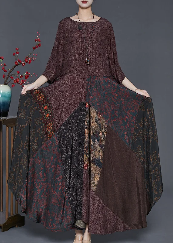 Price Fest party-ready dressVintage Chocolate Exra Large Hem Patchwork Cotton Long Dress Summer Price Fest party-ready dressVintage Chocolate Exra Large Hem Patchwork Cotton Long Dress Summer